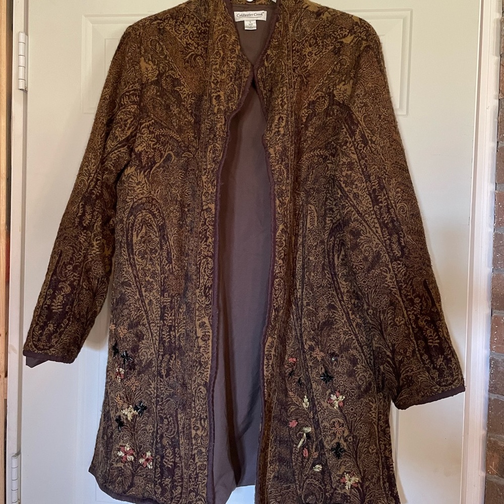 Coldwater Creek dark paisley jacket. Beautiful embroidery. Good used condition.